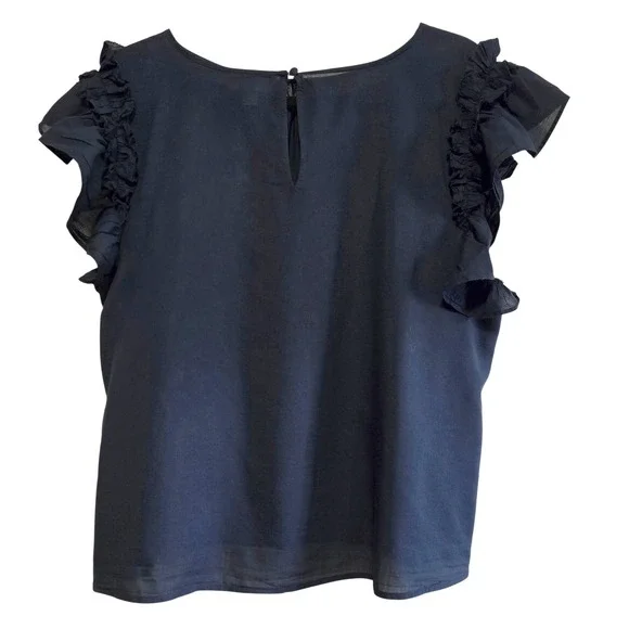 On-34th Womens Navy Blue Ruffle Flutter Sleeve Blouse Top 2X Cotton Modal Blend - Picture 8 of 9